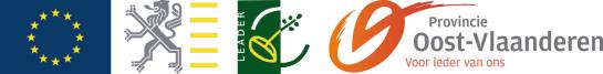 Logo Europa, logo Vlaanderen, logo Leader, logo Oost-Vlaanderen